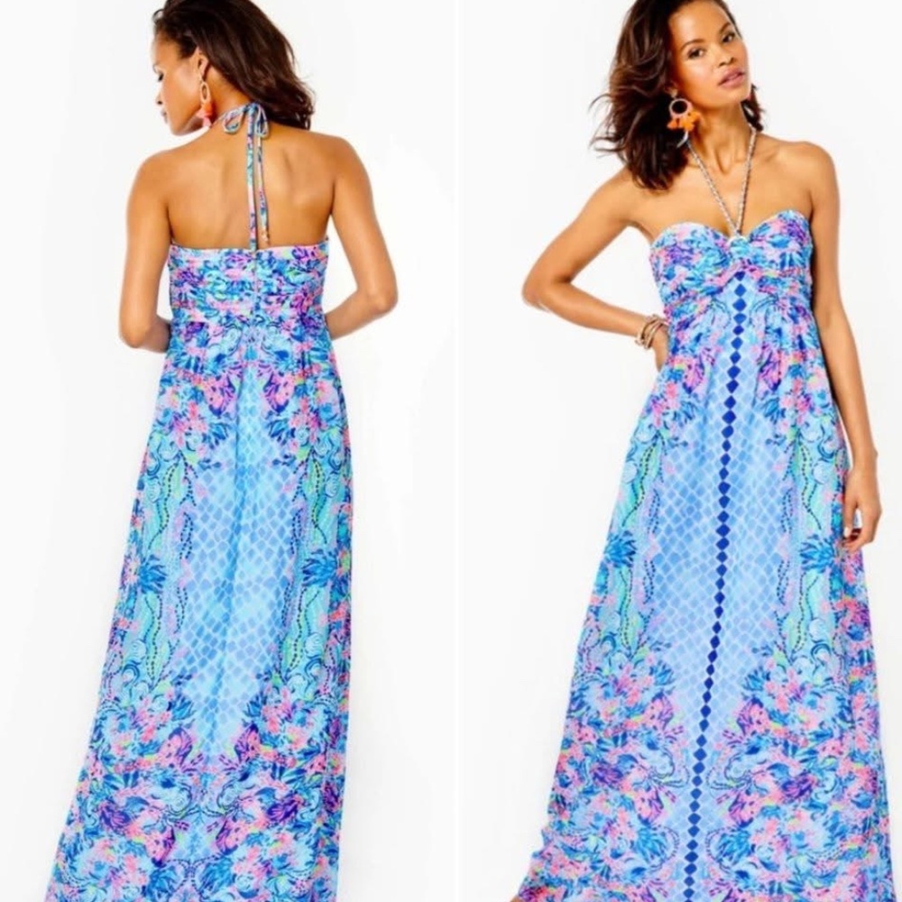 Lilly Pulitzer Viv Maxi Dress NWT Halter Tie Neck Hidden Treasure